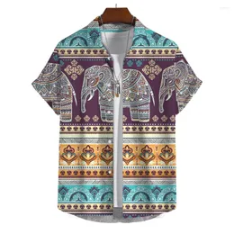 Männer Casual Hemden Hemd Elefant 3d Vintage Print Hawaiian Kurzarm Übergroße Bluse Streetwear Tops Sommer Männer Kleidung