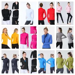 Giacche da donna Fitness Yoga Outfit Giacca sportiva Designer Colletto rialzato Mezza cerniera Manica lunga Camicia da yoga attillata Palestra Pollice Cappotto sportivo