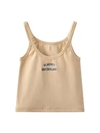 Camis Lettera Ricamo A Coste Crop Top Donne 2022 Estate Sexy Senza Maniche In Cotone Beige Camicette Camicette Casual Vintage Chic Slim Magliette e camicette Y2k