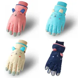 Детские зимние водонепроницаемые снежные перчатки, однотонные мультяшные уши, термоизолированные, ветрозащитные, спортивные, сноубордические, лыжные, теплые варежки 240105