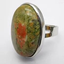 クラスターリングUNAKITE EPIDOTE STONE OVAL BEAD GEM FIGEN RINGジュエリー女性ギフトサイズ8 X104