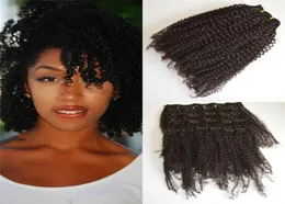 Birmanya Kinky Curly Clip İnsan Saçında Afrikalı Amerikalı 7 PCSSET 120G GEASY7381139