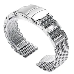 20 22 24mm Silver Black Stainless Steel Shark Mesh Solid Link Wrist Watch Band Replacement Strap Folding Clasp276K