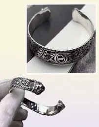 S925 Sterling Silver Retro Mönster Double Tiger Head Open Armband Punk Style Fashion Men and Women Couples smycken gåvor8237504