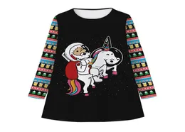 جديد عيد الميلاد مساحة Unicorn Digital Print Girls039 Dress Frasnable Long Sleeve Children