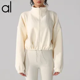 AL Yoga Micro Jacke, kurze Sweatshirts, Plüschpullover, Damen-Stehkragen, lockerer durchgehender Reißverschluss, Joggen, verdicktes warmes Oli-Fleece, lässig, langärmelig, kurze Sportbekleidung