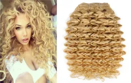 100G Brazylijski Kinky Curly Blonde Color 613 Maszyna wykonana klip Remy w ludzkich włosach przedłużenia grube 7pcsset Brazylijskie włosy 4B 4C2893988