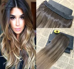 İnsan saç uzantılarında tek parça klip ombre balayage renk 2 renkte solma 8 5clips ile 7637301