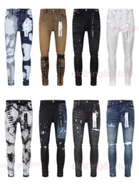 Mens Purple Jeans Designer Jeans Fashion Pasted Ripped Bikers Womens 여성용 남성 검은 바지 2024 New Purple Jeans Black Label