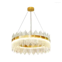 Pendant Lamps 110V220V Stainless Steel Rear Light Luxury Crystal Chandelier Lamp In The Living Room Restaurant Hong Kong Style