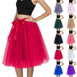 Röcke A-Linie 5 Schichten 65 cm knielanger Tüllrock Eleganter Plissee-Tutu Damen Vintage Lolita Petticoat Faldas Mujer Saia Jupe