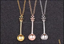 Ожерелья с подвесками Ювелирные изделия Jg1 JewelryChain Gold Sier Crown Мини-чайник Royal Alice Snuff ожерелье Ложка Ожерелье 4354046