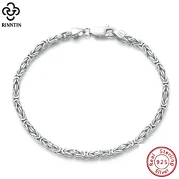 Rinntin 925 Sterling Silver Italian 25mm Handmade Flat Byzantine Chain Bracelet for Women Luxury Fine Jewelry SB122 240105