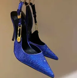 Sandálias fivela diamante prata para banquete de casamento feminino moda fechado dedo do pé strass fino salto alto grande