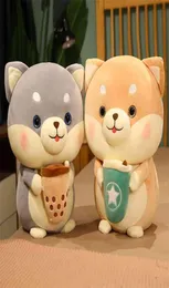 Söta Shiba Inu Plush Dog Drinking Bubble Tea Toys Stuffed Soft Hable Animal Boba Pillow Dolls For Girls Kids Födelsedagspresent 2108028462936
