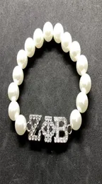 Strand Rhinestone inlaid Letter ZPB Metal Label Charm Zeta Phi Beta Sority Socaly Jewelry Simulation Beads Bracelet5865085