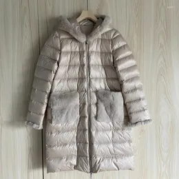 YIZZHOY Winter Dicke Warme Taschen Parkas Große Natürliche Haar Lange Jacke Frauen Mode Mit Kapuze Weiß Ente Mantel Frauen Daunen