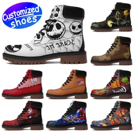 Customized shoes Fashion Boots star high top leather boots Christmas diy Boots Retro casual shoes women men Boots outdoor sneaker white black big size eur 35-48