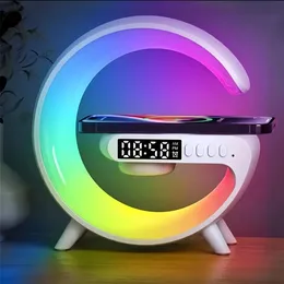 Wireless Charger Atmosphere Lamp Bluetooth Music Player Colorful RGB Night Light Alarm Clock Children Sleep Bedroom Decoration 240106