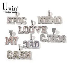 UWIN Custom Name Necklace Iced Out Blue Pink Green Cubic Zirconia Initial Letter Pendant Chain Hiphop Punk Jewelry 240106