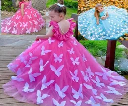 Girl039s Elbiseler Kelebek İnci Düğün için Zarif Doğum Günü Elbise Kısa Kol Elbisesi Tutu Sevimli Prenses Çocuklar 4324155