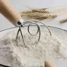 Baking & Pastry Tools New 13Inch Danish Whisk Dough Egg Beater Coil Agitator Tool Bread Flour Mixer Wooded Handle Baking Accessories K Dh9Iy