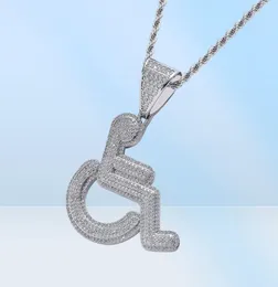 Nuova collana con ciondolo con segno per disabili su sedia a rotelle ghiacciata, regalo di gioielli hip-hop da uomo placcato in argento dorato3852315