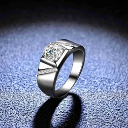 حلقات الفرقة Platinum PT950 Moissanite Diamond Rings for Men Atmosphere Simple Boss Boss Men's Wedding Ring Jewelry Free Shipping Atmans for Menl240105