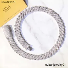 Kubansk diamanthalsband armband 925 Sterling Sliver med GRA VVS Moissanite 14mm 2Rows Mens smycken Rapper Halsband Kubansk länkkedja