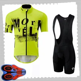 프로 팀 Morvelo Cycling Short Sleeves Jersey Bib Shorts 세트 남성 여름 통기성 도로 자전거 의류 MTB 자전거 복장 Spor231r