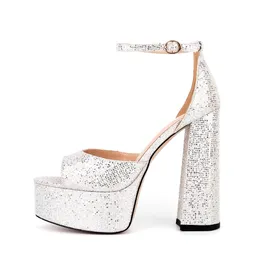 Signore 2024 cuoio da donna in pelle Dress super 16 cm Scarpe al tallone alto Pompettature per la piattaforma peep-toe Pompe di brevetto Diamond Polyurethane Bottom Dance Party Wedding Fickle Mary Jane 34-44 8637