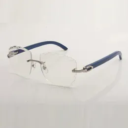 Monturas Nuevo diseño Lentes transparentes cortadas Monturas de gafas 3524028 Patillas de madera azul Tamaño unisex 5618140 mm Expreso gratuito