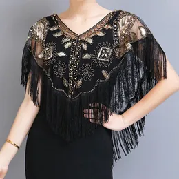 Jaquetas de verão lantejoulas borlas poncho casaco feminino roupas de festa capa malha jaqueta senhoras manto xales casaco outerwear envolve roupas femininas