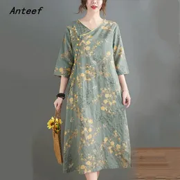 Vestito anteef cotone in lino in cotone abiti floreali vintage per donne abiti estivi per donne casual sciolte abiti eleganti 2022