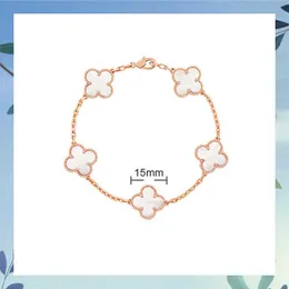 Original 1to1 Van C-A Edition 18K High Rose Gold Red Agate Four Leaf Grass Bracelet Plated Women's Five Flower White Fritillaria Non Fading Light Luxury03D7