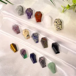 Stone Natural Crystal Stone Ornaments Luck Coffin Shape Reiki Healing Chakra Quartz Mineral Tumbled ädelstenar Handbit Hem Dekorati