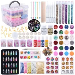 Halsband Epoxy Harts Accessories Kit med 3 lager Box Filling Sequin Powder Metallic Foil Flakes Torkade blommor för DIY -smycken