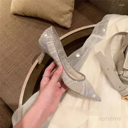 Scarpe eleganti Maglia di pizzo per le donne Nastro Bling Tacchi alti Paillettes Tacones Décolleté da donna Sapatos Femininos Punta a punta Chaussures Femme