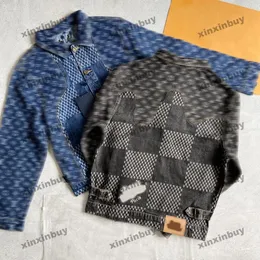 Xinxinbuy 2024 Men Designer Denim Jacket LatticeパネルレターJacquard長袖