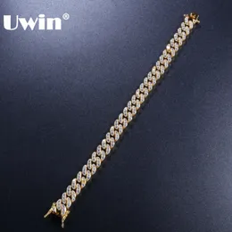 Uwin 9mm kubik zirkonia kubanska länkarmband för män kvinnor mode hiphop guld silver färg bling armband smycken droppe 240105