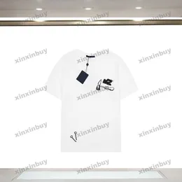 Xinxinbuy 2024 Männer Designer T-Shirt Werkzeugmuster Stickerei Rundhalsausschnitt Kurzarm Baumwolle Frauen Schwarz Weiß S-XL