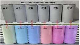 DHL new UV Color Changing Tumbler 20oz Sublimation Tumbler Sun Light Sensing Stainless Steel Straight with Lid and Straws GF10252482476