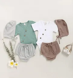 2020 nouveau-né bébé garçons vêtements été nouveau-né bébé filles côtelé tricoté à manches courtes t-shirts Shorts coton vêtements ensemble 5476004