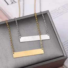 Ketten 40mm Horizontal Bar Anhänger Halskette Benutzerdefinierte Brief Drucken Name Edelstahl Neckalce Für Personalisierte Männer Frauen Schmuck Geschenk