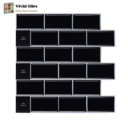 Vividtiles 12 12 tums premium anti mögel Vattentät tapet 3D Peel och Stick Black Subway Brick Tiles - 10 Sheet T200601222E