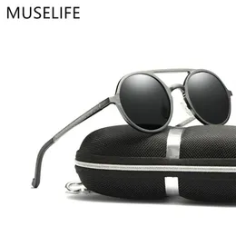 Muselife Brand Aluminium Magnesium Spolaryzowane okulary przeciwsłoneczne Okulary przeciwsłoneczne Męskie okrągłe okulary punkowe Shadow Oculus Masculino Y2313J