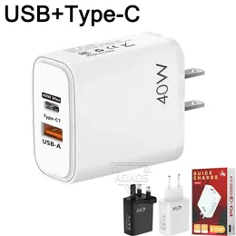 Typ-C+USB-Wandadapter mit zwei Anschlüssen, 25-W-Ladegerät für Telefon und Laptop, EU/US/UK, angepasst für iPhone, Samsung, Smartphone