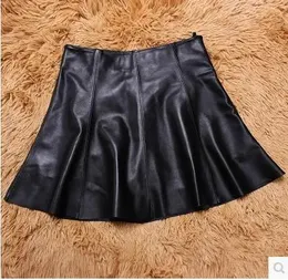 スカート女性の新しい高級ファッション本物のシープスキンレザーハイウエストショートスカートボールガウンプリーツブートカットミニスカートプラスサイズS4xl