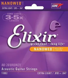 5 مجموعات Lot Elixir 11002 سلاسل الغيتار الصوتية 8020 البرونز مع Nanoweb Ultra Thin Thin Coating Extra Light Guitar Associory1671638
