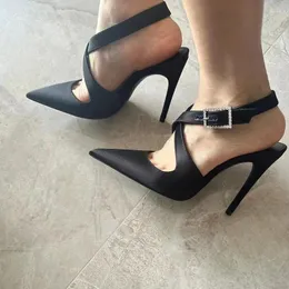 für Sexy Ferse Größe Hohe Schwarze Sandalen Große Frauen 2024 Sommer Feine Französisch Stil Spitze Heels Bankett Party Schuhe 303 s